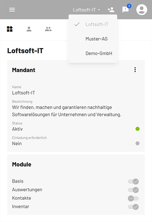 Screenshot zum Modul uuebtenants: Mehrere Mandanten für verschiedene Benutzerkreise